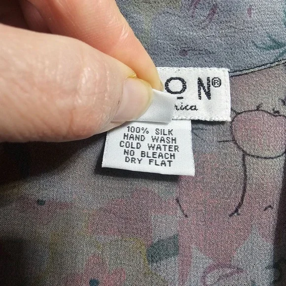 Citron Santa Monica Silk‎ Floral Button-Up Blouse S Sheer Asian Flowy Side Slit - Picture 6 of 10